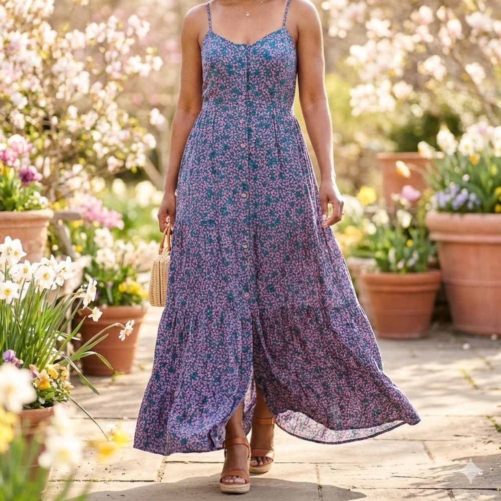 Floral Maxi Dress in Purple and Pink - Picture 9 of 9